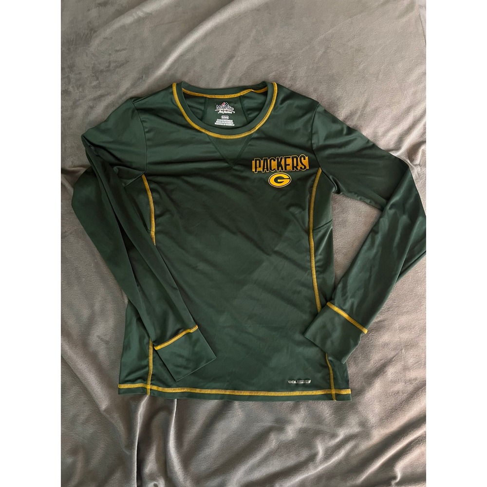 Majestic Green Bay Packers NFL Cool Base Long Sleeve Top Green Yellow Womens M